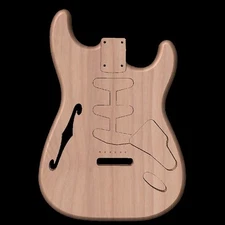 Custom Guitar Body, Semi Hollow S-Style, Unfinished, Alder, Fits Strat® Neck