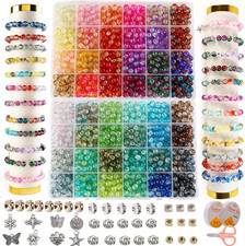 Glass Beads Bracelet Making Kit,1350Pcs 48 Colors 8Mm Crackle Glass Beads for Je