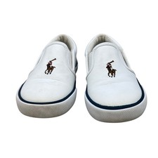 Ralph Lauren Kids White Leather Slip On Sneakers Shoes Pony Logo