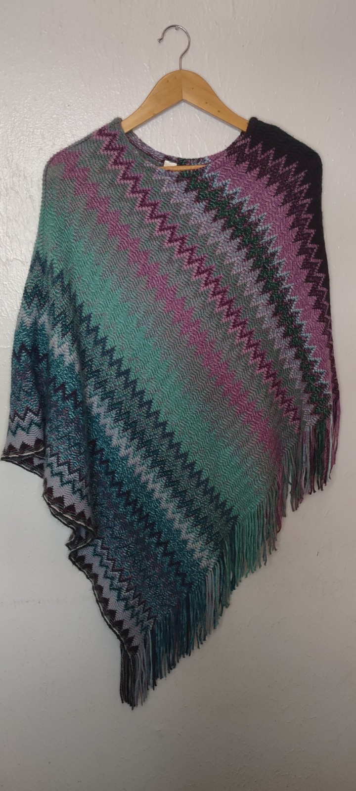 Multicolor Zigzag Pattern Crochet Poncho One Size… - image 4