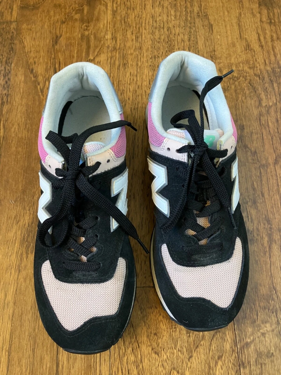 NEW BALANCE 574 RUNNING SHOES BLACK BLUE SILVER PINK WOMENS SZ 9