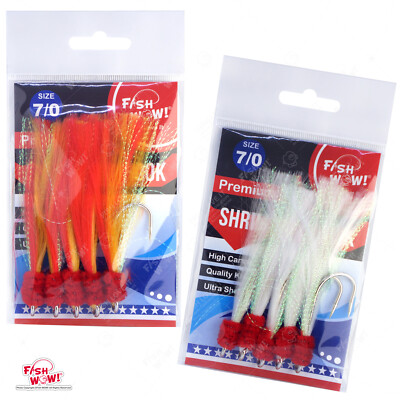 7/0 Fishing Shrimp Fly Hook Rockfish Ling Cod White Yellow Red Krystal Flash New