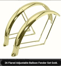NEW GOLD FLARED FENDER SET FOR 26" BEACH CRUISER BICYCLES SCHWINNS,3 1/4" WIDE