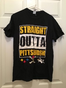 Straight Outta Pittsburgh Steelers Penguins Pirates Logo Black T Shirt Medium Ebay