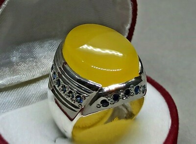 Natürlicher jemenitischer Zard Aqeeq Sterlingsilber 925 Handarbeit Achat schwerer Herrenring