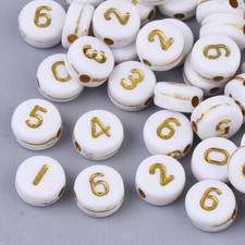 50 Number Beads White Gold Flat Bulk Beads Wholesale 7mm Assorted Lot Mixed