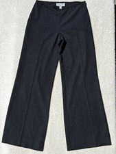 St John Black Santana Knit Wool Blend Stretch Wide Leg Pants Pleated Front sz 6