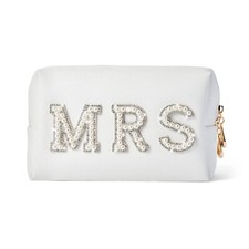 Bride Makeup Bag,Bride Bag MRS White Makeup Bag,Pearl Letter Patch Cosmetic B...