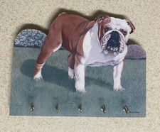 5-Hook Wood Wall Mounted Dog Leash Holder  Key Hook Rack English Bulldog