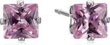 Sterling Silver Pink Cubic Zirconia Princess Stud Earrings Good Quality NEW 