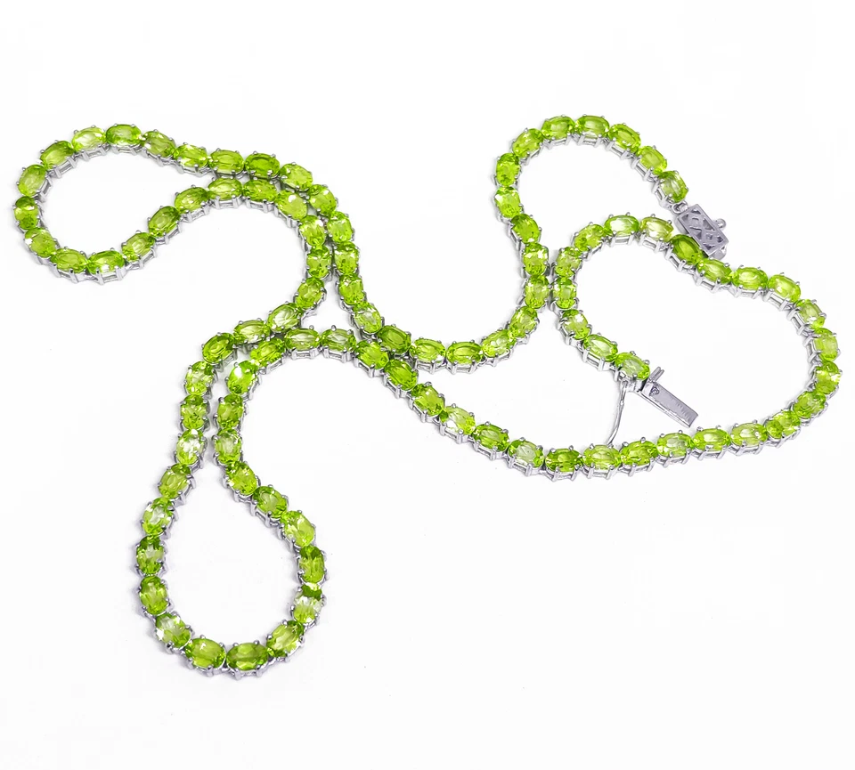 Peridot Tennis Necklace Oval Chain Sterling Silver Peridot Chain - Image 2 of 4