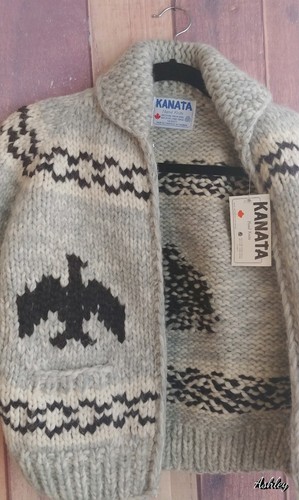 Kanata Hand Knit Cowichan Cardigan Thunderbird Sweater Unisex Heavy Wool Kids - Picture 6 of 16