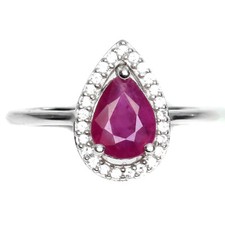 925 Sterling Silver Ring Pear Ruby 8x6mm Natural Gemstone Jewelry Sz 8