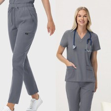Uniforme de enfermería elástico de 4 vías trajes hombres mujeres conjunto de exfoliantes médicos cuello en V recto