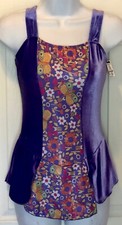 GK VINCA VELVET CAMI ADULT X-SMALL FOIL FLORAL PRINT FIGURE SKATE DRESS AXS NWT 