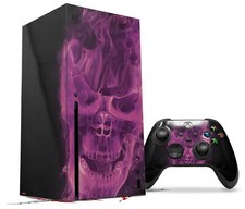 Skin Set for XBOX Series X Flaming Fire Skull Hot Pink Fuchsia
