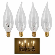 4 Pc Candelabra Light Bulbs Clear 40 Watt Lamp Chandelier 40W 120V Flame Tip