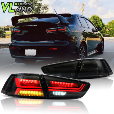 For 2008-2017 Mitsubishi Lancer EVO X Smoked FULL LED Tail Lights VLAND LH+RH