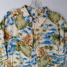 Island Shores Men s Hawaiian Shirt Size XL Tropical Palm Trees Sail Boats Rayon