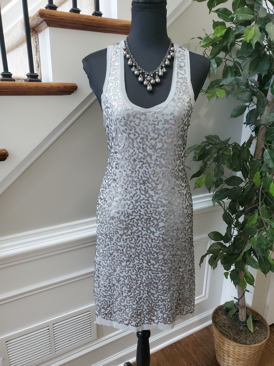 grey knee length cocktail dress Short Sleeveless A-Line Dress By Poly USA 7290 L / Silver