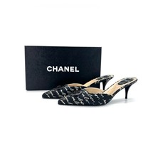 Vintage Chanel 2006 Cruise Script CC Logo Pointed Toe Kitten Heel Mules 38