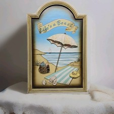 Vtg Wooden 3D Framed Wall SIGN Life's A Beach 27-1/8"x17.25" Hanging Shore Sign