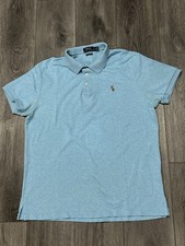 Polo Ralph Lauren Mens Custom Slim Fit Light Blue Cotton Polo Shirt Large