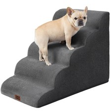 Curved Dog Stairs Ramp for High Beds, 5-Step Extra Wide Dog Steps for Small D...