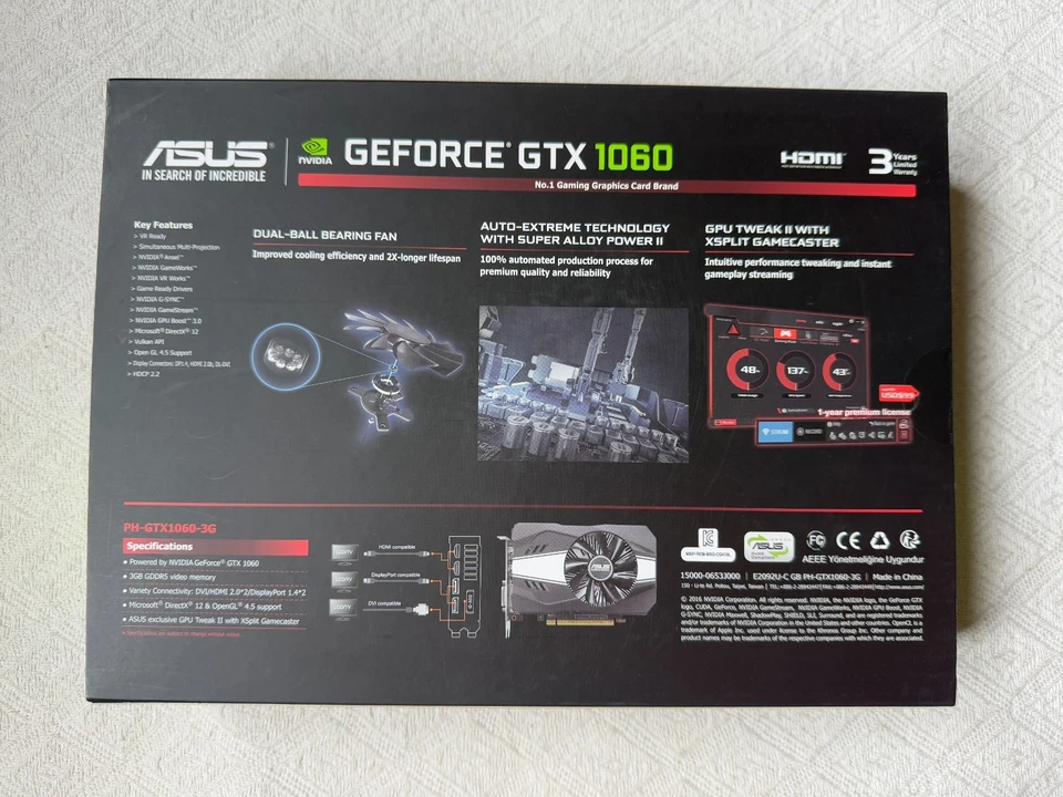 ASUS Nvidia GeForce GTX 1060 3GB GDDR5 - VGC CIB with Inserts - Tracked - Image 3 of 4