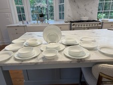 CORELLE WINTER FROST ?  WHITE Set 30 Dinner Bread Serving Plates Soup Bowls Etc