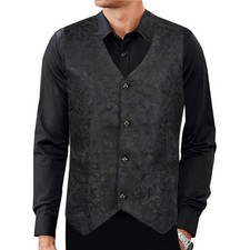 Men's Black Brocade Vest /Waistcoat Gothic Steampunk/Wedding Vest/Prom Vest