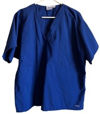 Landau Blue Short Sleeve V-Neck Scrub Top Adult Large