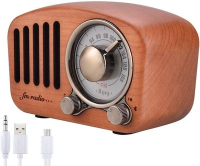 Retro Bluetooth Lautsprecher aus Holz mit Subwoofer und FM-Radio