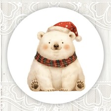 Christmas Cute Sitting Polar Bear Stickers Round Matte Labels Seals