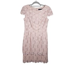 Pink Lace Sequin Sheath Dress Alex Evenings Sz 6 Short Sleeve Special Occasion