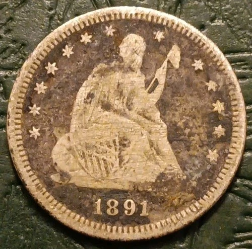 1891 Seated Liberty Quarter VG Details 90% Silver
