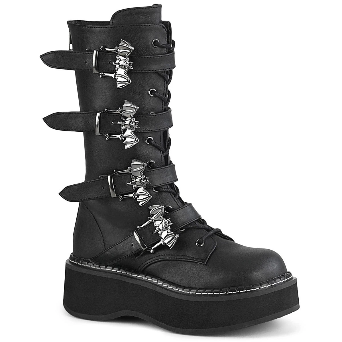 Pleaser Demonia Emily 322 Lace-Up Mid-Calf Platform Boots With Buckle Straps