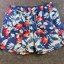 Goodfellow Co Mens XL Floral Swim Shorts Blue Red White Hawaiian Lined Trunks