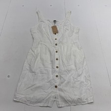 SheIn Dress Womens L White Scoop Neck Button Front Linen Short Sundress Pockets