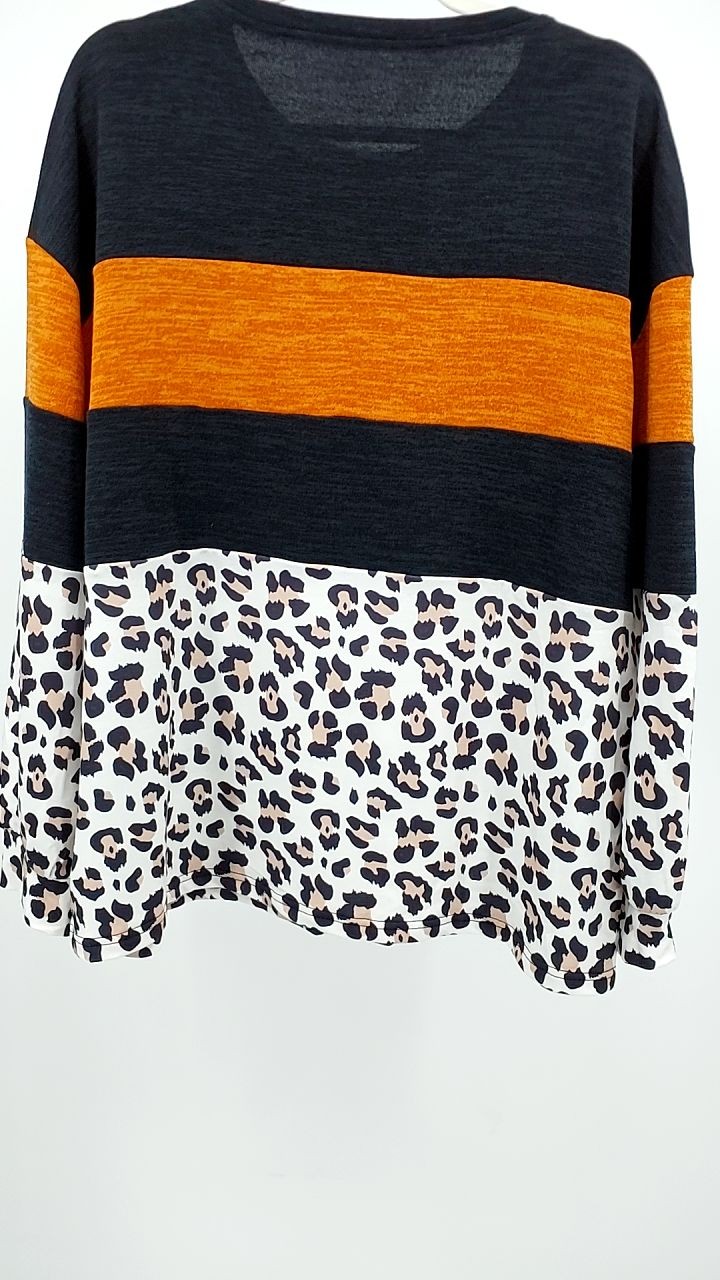 Leopard Print Patchwork Long Sleeve Blouse - image 3