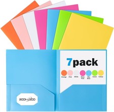 Assorted Bright Colors , Colored Plastic Folders with Pockets 7 Pack