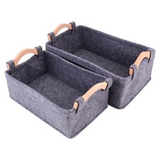Portable Thick Felt Storage Basket Grey Baskets for Home Desktop Organizer