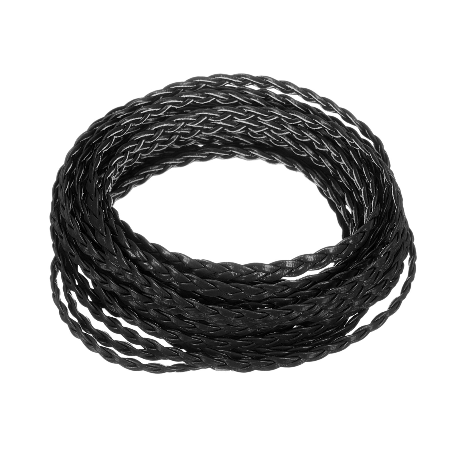 Cordón de cuero trenzado, 5.5 yardas para manualidades, 5mm plano negro