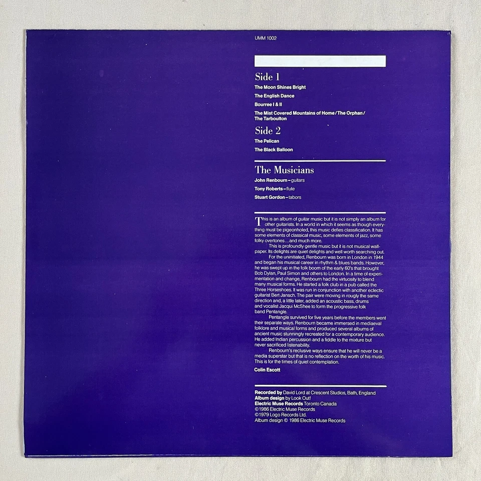 JOHN RENBOURN The Black Balloon 1986 Vinyl LP Electric Muse UMM 1002 - VG+ Foto 2 de 4