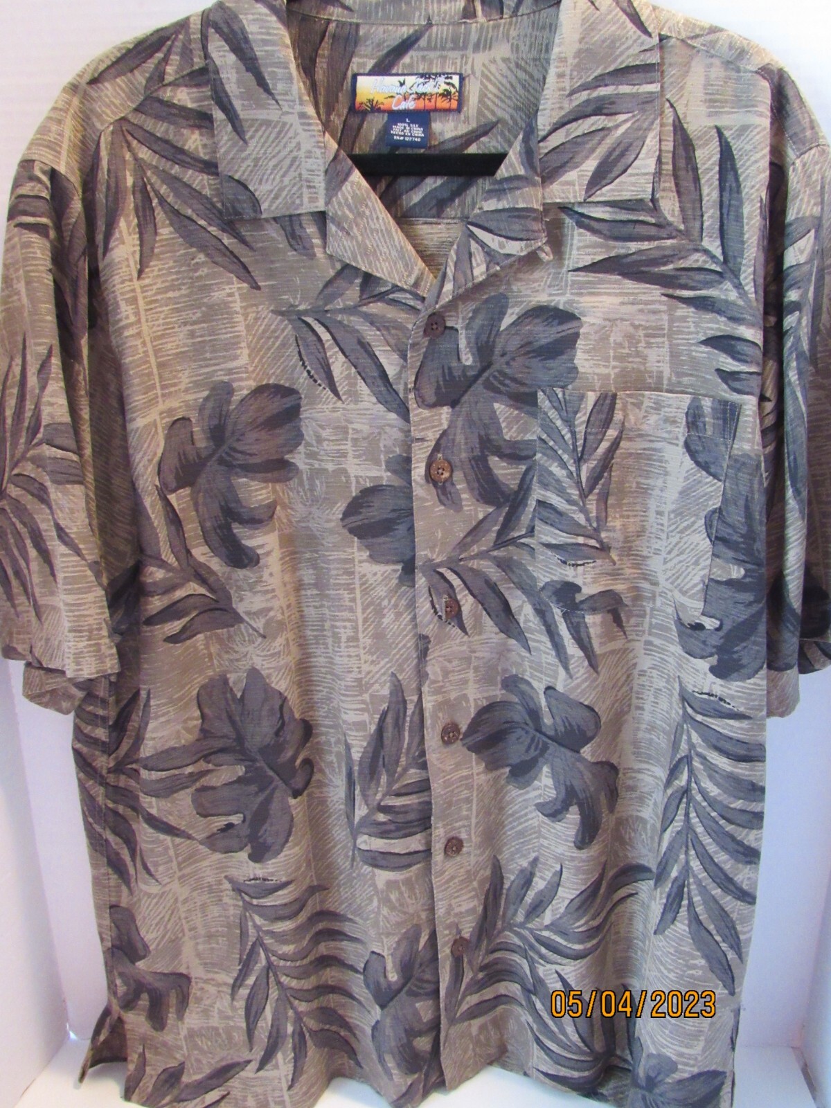 Havana Jacks Cafe Shirt Men Size L Green Dk Grn 100 Silk Button Up 