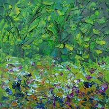 Grove Watering Flowers Greenery Trees Oil Garden Wall Art Original Painting 6х6"