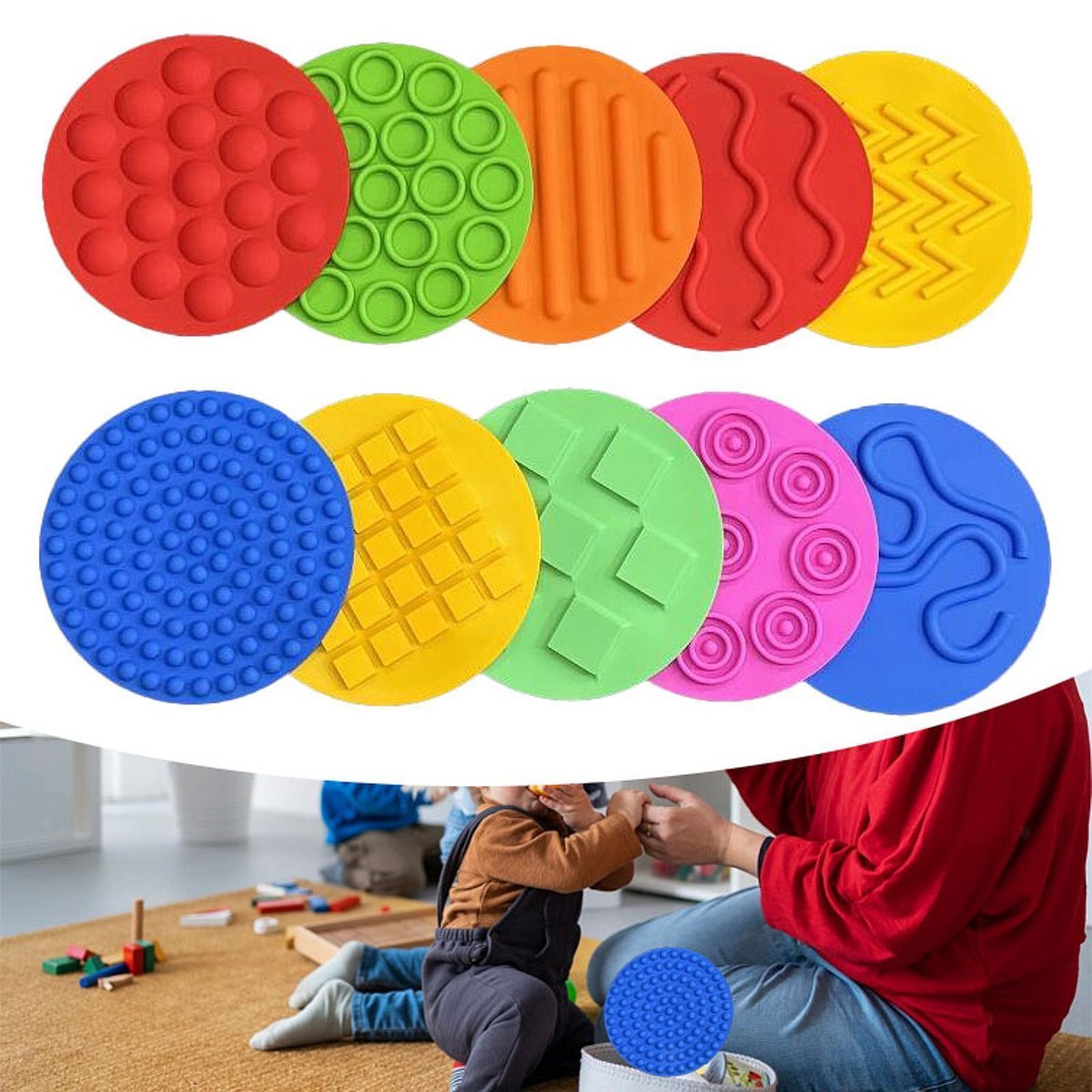MagiDeal 10x Sensorische Matten - Silikon Kreise Für Kinder Entwicklung