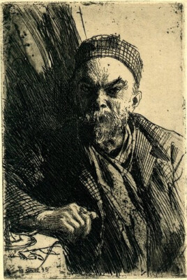 Anders Zorn, Portrait Paul Verlaine, Original Radierung 1895 , Druckgrafik
