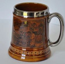 Vintage Lord Nelson Pottery England - Man Starting Car Graphic 5" Mug/Stein/Cup