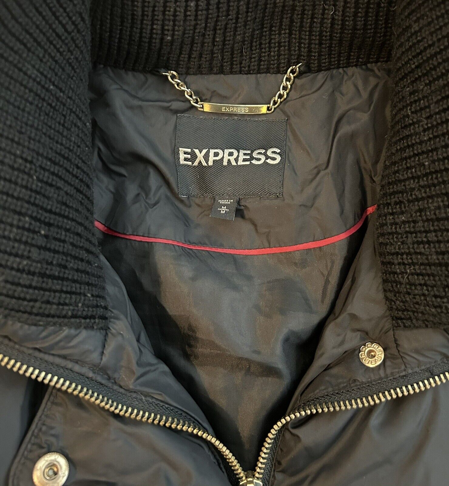 Express Black Long Puffer Parka Belt Golden Hardw… - image 14
